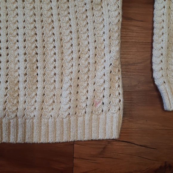 American Eagle cream w/pink accents, zipper knit sweater size Large 100% cotton - Picture 4 of 8